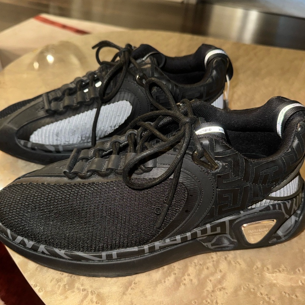 Balmain monogram B runner Monogram suede and mesh sneakers chunky sole.